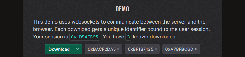 A screenshot of the demo section on the demo website
