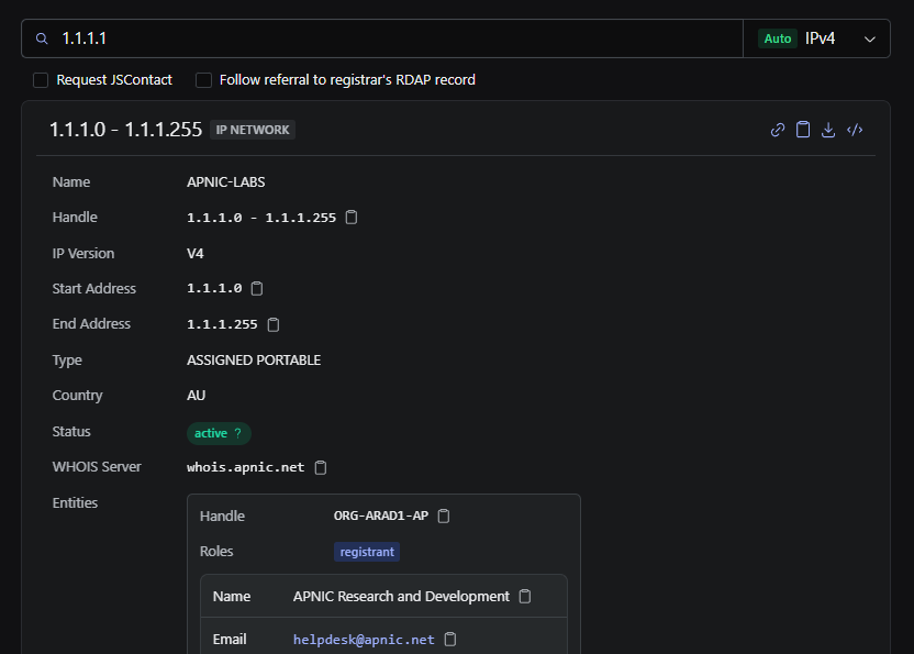 IPv4 query screenshot